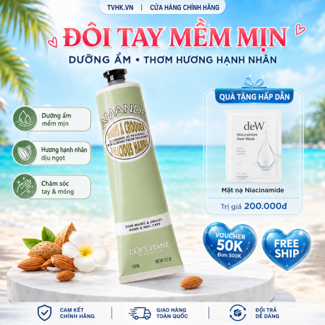 Kem dưỡng da tay L'Occitane Almond Delicious Hands 150ml – Dưỡng ẩm sâu, mềm mịn với tinh chất hạnh nhân Pháp