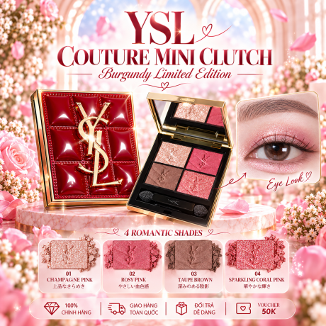 Bảng Mắt YSL Couture Mini Clutch 4 Ô – BST Burgundy Limited Edition 2026