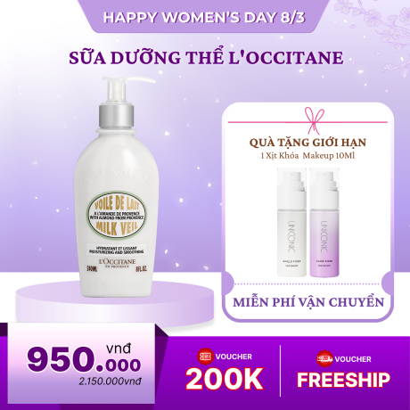 Sữa Dưỡng Thể L'Occitane Moisturizing And Smoothing Almond Milk Veil