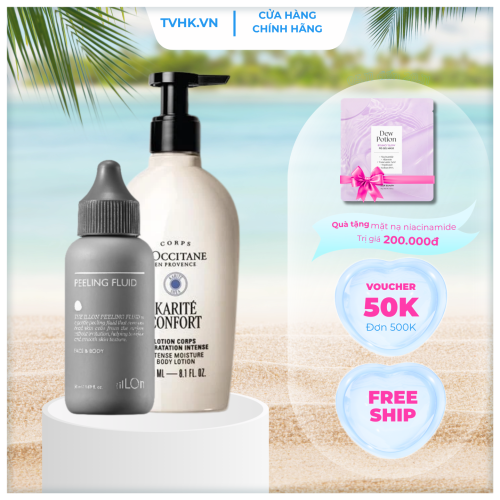 COMBO PEELING FLUID và DƯỠNG THỂ LOCCITANCE (Tẩy tế bào chết, sáng da body cấp tốc)
