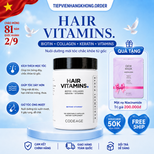 Viên Uống Codeage Hair Vitamins 120 Viên – Hỗ Trợ Giảm Gãy Rụng, Nuôi Dưỡng Tóc Chắc Khỏe Từ Bên Trong