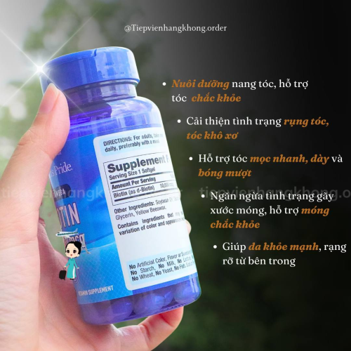 Viên Uống Hỗ Trợ Mọc Tóc Puritan's Pride Biotin Lọ 100 Viên