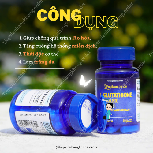 Viên Uống Trắng Da Puritan's Pride L-Glutathione 500mg Hộp 30 Viên
