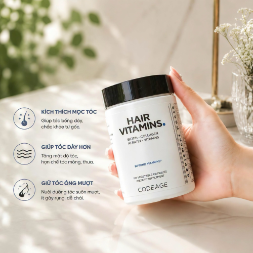 Viên Uống Codeage Hair Vitamins 120 Viên – Hỗ Trợ Giảm Gãy Rụng, Nuôi Dưỡng Tóc Chắc Khỏe Từ Bên Trong