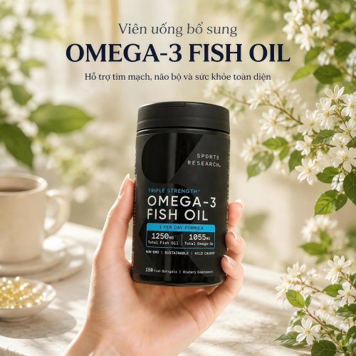 Viên Uống Sports Research Triple Strength Omega-3 Fish Oil 150 Viên – Bổ Sung Omega-3 Hàm Lượng Cao Hỗ Trợ Tim Mạch, Não Bộ Và Thị Lực