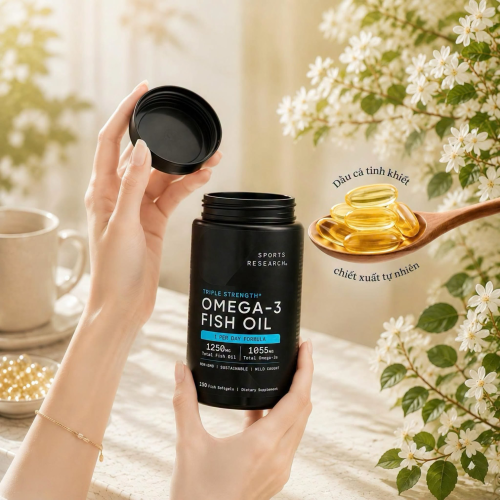 Viên Uống Sports Research Triple Strength Omega-3 Fish Oil 150 Viên – Bổ Sung Omega-3 Hàm Lượng Cao Hỗ Trợ Tim Mạch, Não Bộ Và Thị Lực