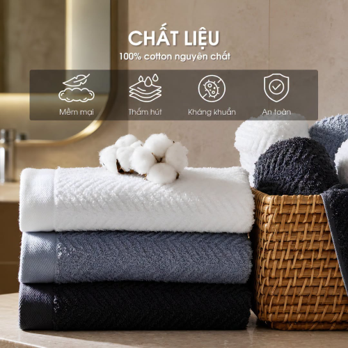 Khăn tắm Soft Touch 40s/2 Herringbone 40x100cm – Khăn cotton cao cấp mềm mại, thấm hút tốt