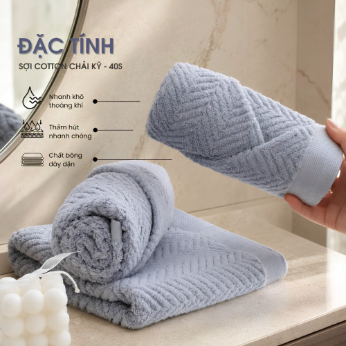 Khăn tắm Soft Touch 40s/2 Herringbone 40x100cm – Khăn cotton cao cấp mềm mại, thấm hút tốt