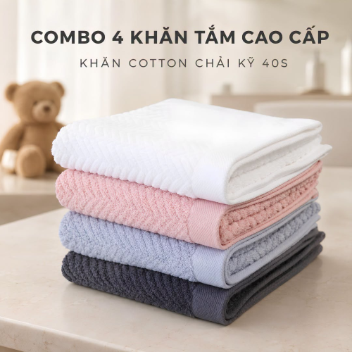 Khăn tắm Soft Touch 40s/2 Herringbone 40x100cm – Khăn cotton cao cấp mềm mại, thấm hút tốt