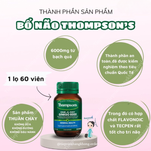 Viên Uống Bổ Não Thompsons Ginkgo 6000mg 60 Viên