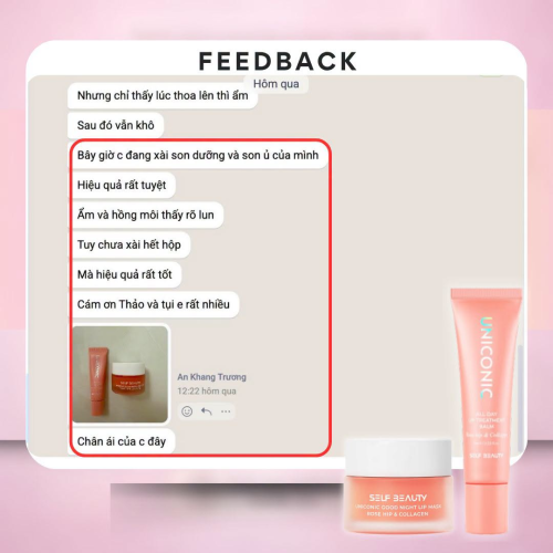 Combo Ủ Môi Self Beauty + Son Dưỡng Dạng Tuýp Cam Self Beauty - Rose hip & Collagen