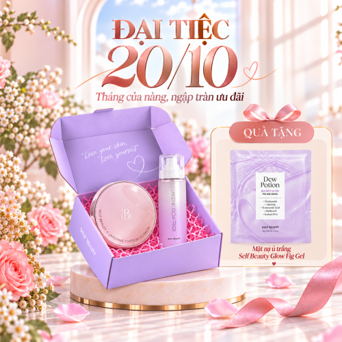 Combo Cushion Self Beauty Chiffon (Mới) + Xịt Khoá Nền Makeup Self Beauty Glow Fixer (50ml - Vỏ trong tím)