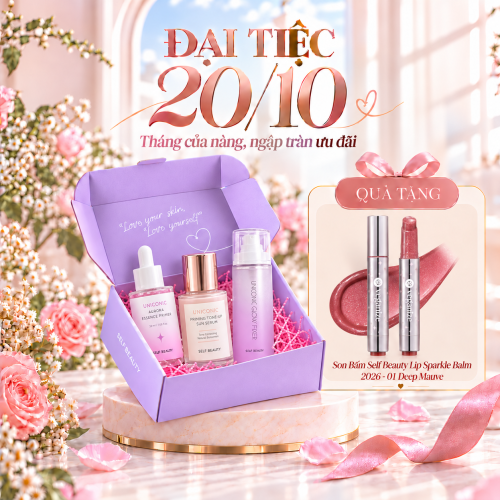Combo Kem Lót Self Beauty + Serum Chống Nắng Nâng Tone Self Beauty + Xịt Khoá Nền Makeup Self Beauty (Vỏ trong tím - 50ml)