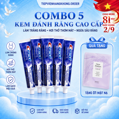 [SET 5 TUÝP] Kem đánh răng Crest 3D White Advanced Whitening – Set 5 tuýp 147g