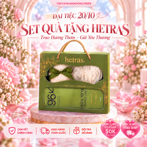 Set Quà Hetras Santal Fresh – Sữa Tắm, Khăn & Bông Tắm Cao Cấp