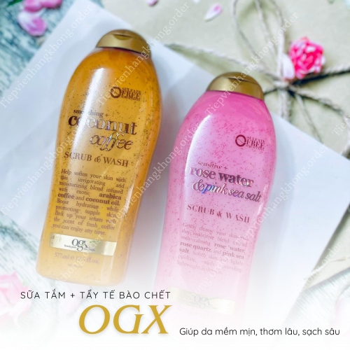 Sữa Tắm Tẩy Tế Bào Chết OGX Coconut Coffee + Rose Water & Pink Sea Salt