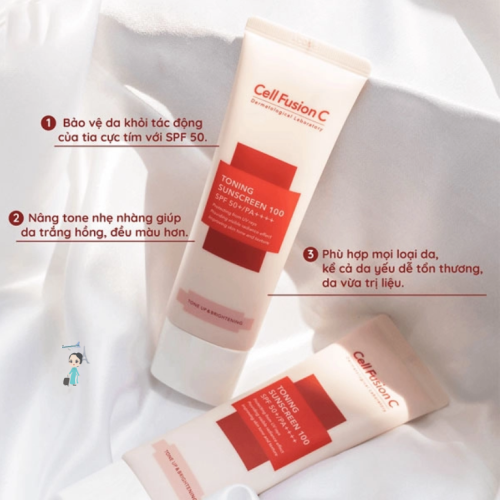 Kem Chống Nắng Nâng Tone Cell Fusion C 50ML Màu Hồng 