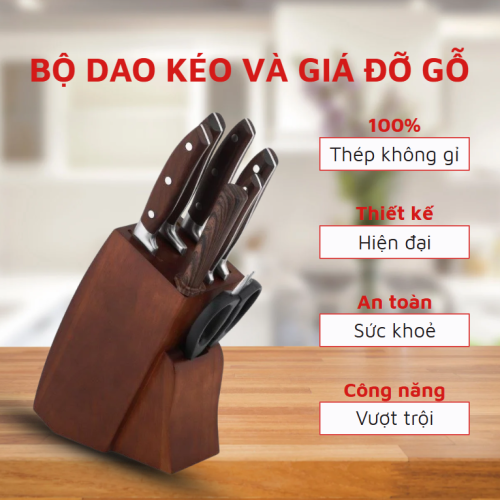 Bộ Dụng Cụ Dao Kéo & Giá Đỡ (Bằng Gỗ)
