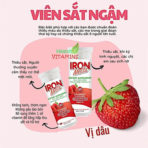 Viên Ngậm Bổ Sung Sắt Iron Melts Vị Dâu 50 Viên