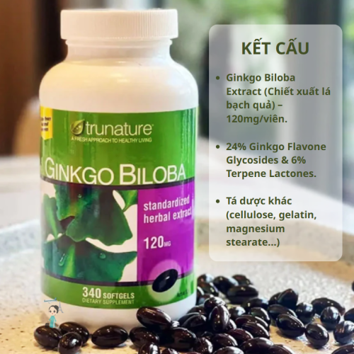 Viên Uống Bổ Não Mỹ Trunature Ginkgo Biloba 120mg 340 Viên